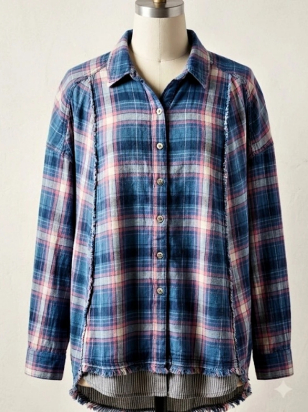 We The Free Lexi Plaid Button Down Cotton Shirt Blue & Pink (Sz S) Fall Capsule